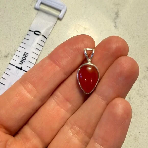 BEAUTIFUL Petite *Carnelian* Teardrop Necklace Pendant | Sterling Silver | NEW - Picture 3 of 9